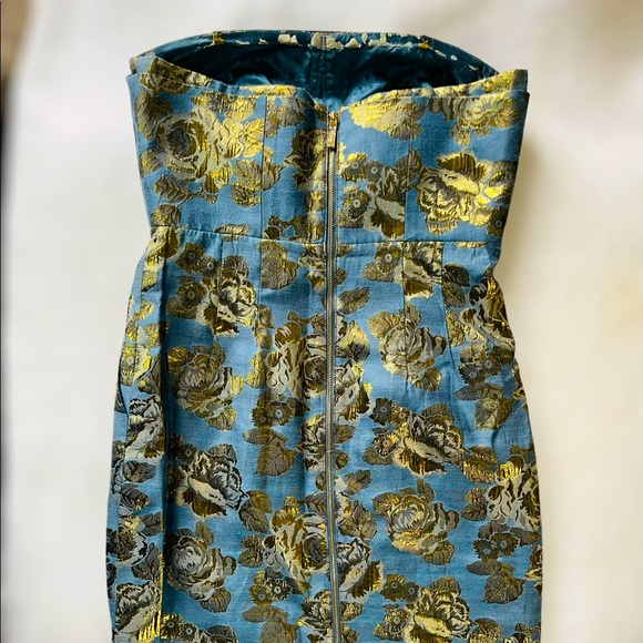 Eccoci Blue and Gold Shimmer Strapless Dress | Holiday, Party, Wedding | Pockets - Picture 4 of 8